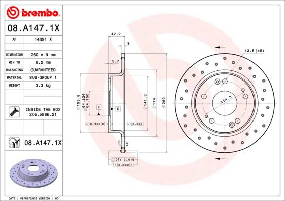 Brembo 08.A147.1X - Kočioni disk www.molydon.hr