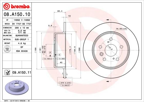 Brembo 08.A150.10 - Kočioni disk www.molydon.hr