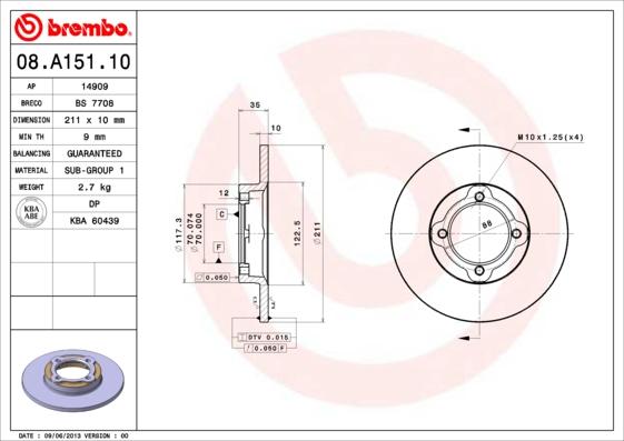 Brembo 08.A151.10 - Kočioni disk www.molydon.hr