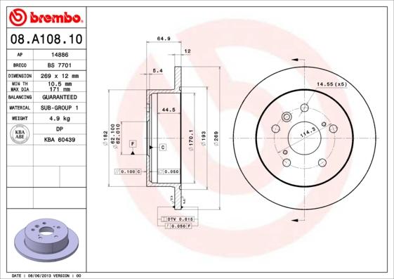 Brembo 08.A108.10 - Kočioni disk www.molydon.hr