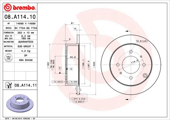 Brembo 08.A114.10 - Kočioni disk www.molydon.hr