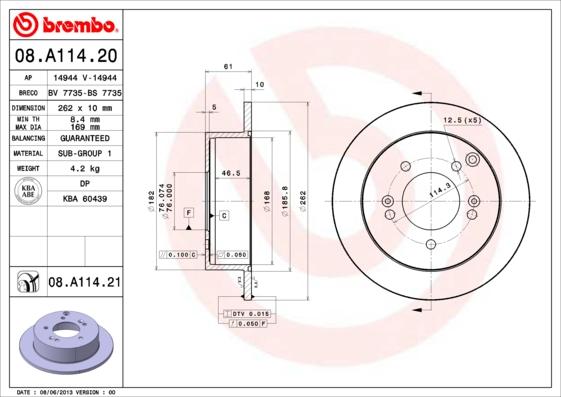 Brembo 08.A114.21 - Kočioni disk www.molydon.hr