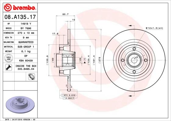 Brembo 08.A135.17 - Kočioni disk www.molydon.hr