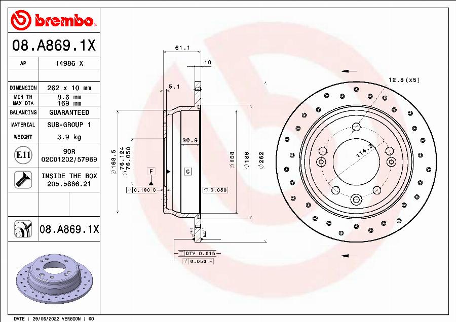 Brembo 08.A869.1X - Kočioni disk www.molydon.hr