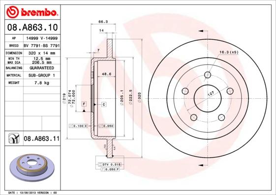 Brembo 08.A863.10 - Kočioni disk www.molydon.hr