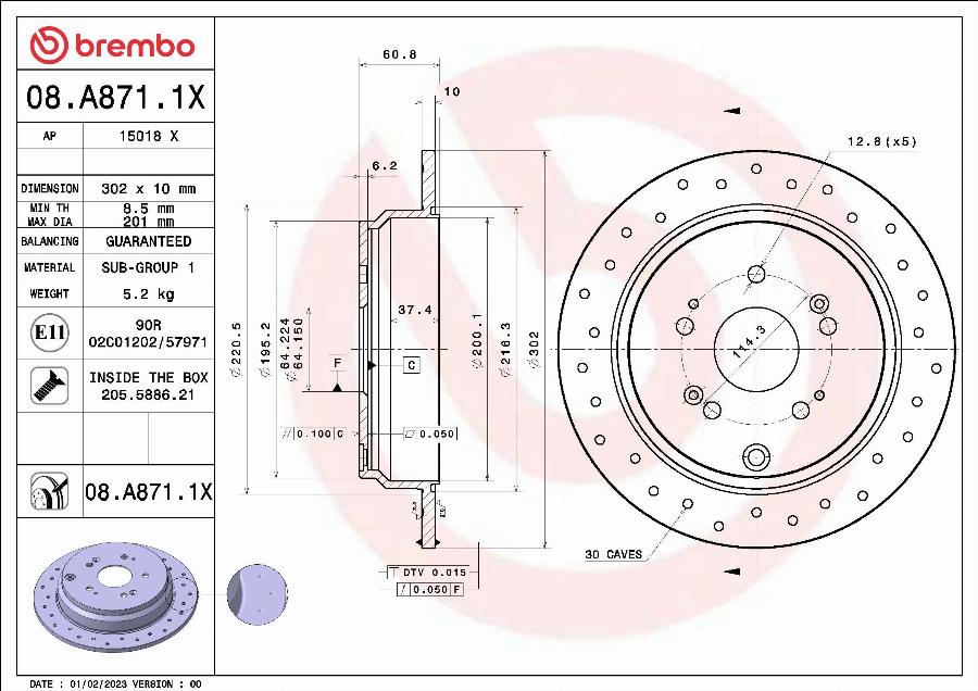 Brembo 08.A871.1X - Kočioni disk www.molydon.hr