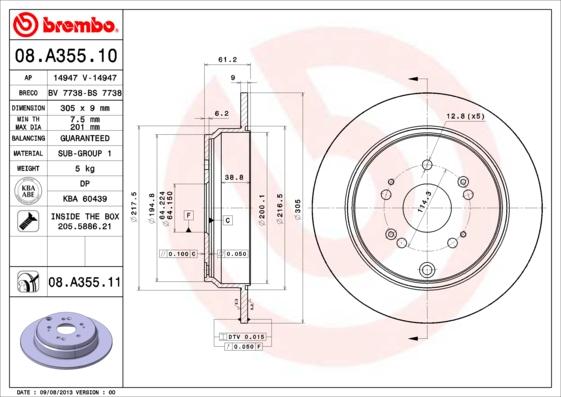 Brembo 08.A355.11 - Kočioni disk www.molydon.hr