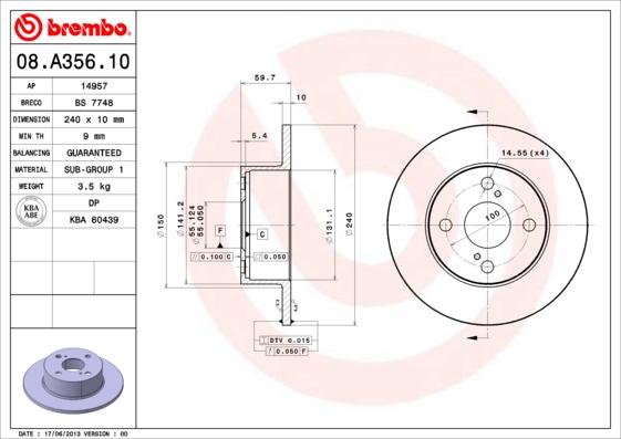 Brembo 08.A356.10 - Kočioni disk www.molydon.hr