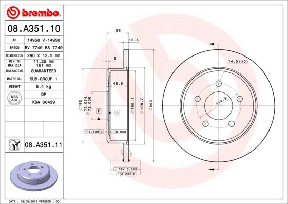 Brembo 08.A351.10 - Kočioni disk www.molydon.hr