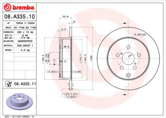 Brembo 08.A335.10 - Kočioni disk www.molydon.hr