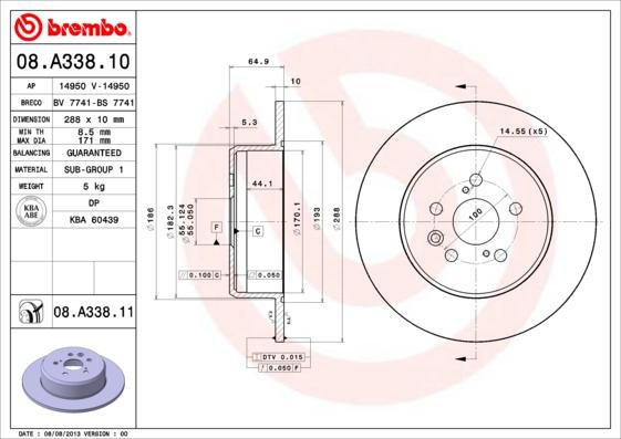 Brembo 08.A338.11 - Kočioni disk www.molydon.hr