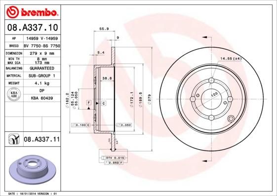 Brembo 08.A337.10 - Kočioni disk www.molydon.hr