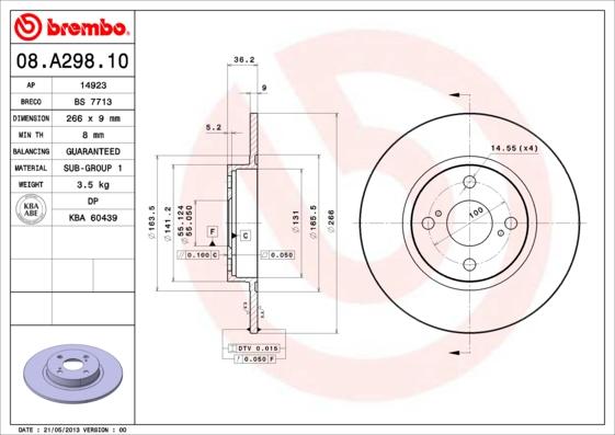 Brembo 08.A298.10 - Kočioni disk www.molydon.hr