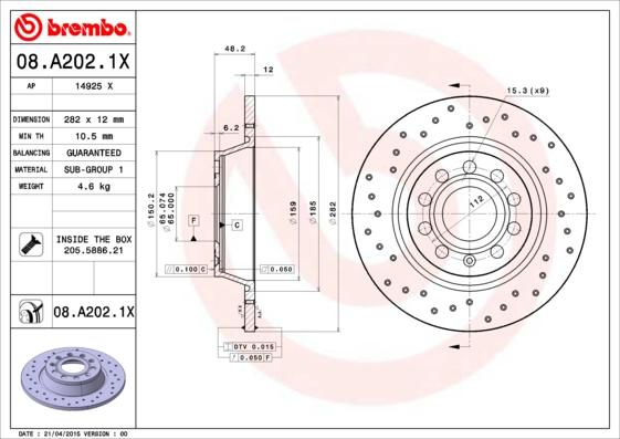 Brembo 08.A202.1X - Kočioni disk www.molydon.hr