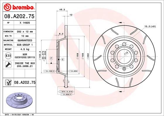 Brembo 08.A202.75 - Kočioni disk www.molydon.hr