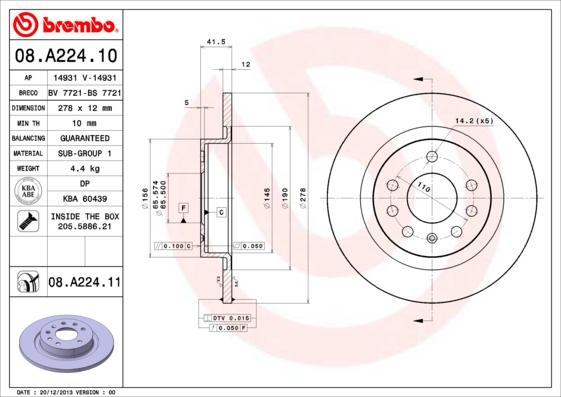 Brembo 08.A224.10 - Kočioni disk www.molydon.hr