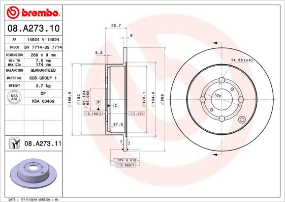 Brembo 08.A273.11 - Kočioni disk www.molydon.hr