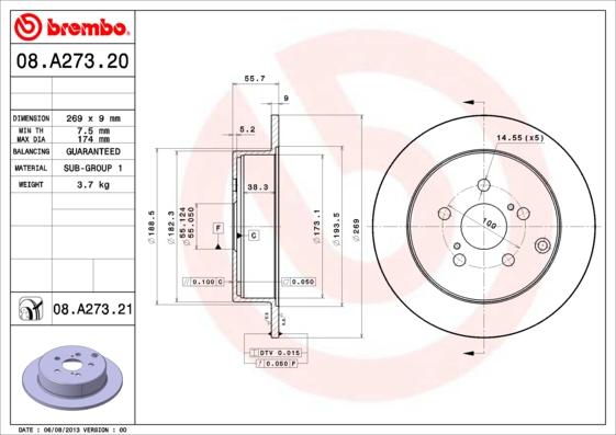 Brembo 08.A273.20 - Kočioni disk www.molydon.hr