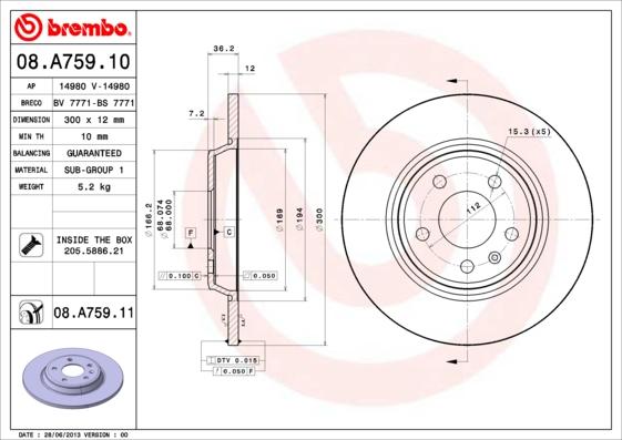 Brembo 08.A759.10 - Kočioni disk www.molydon.hr