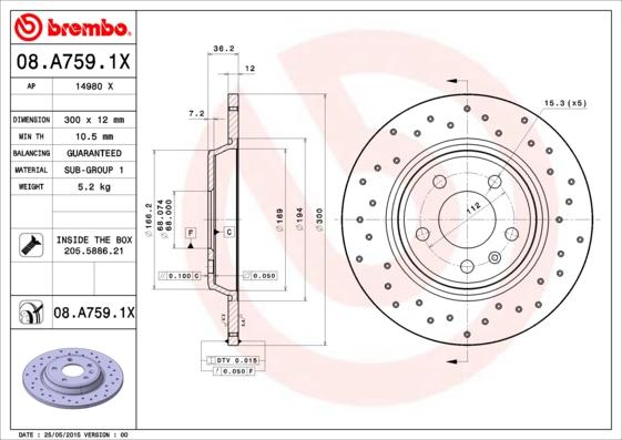 Brembo 08.A759.1X - Kočioni disk www.molydon.hr