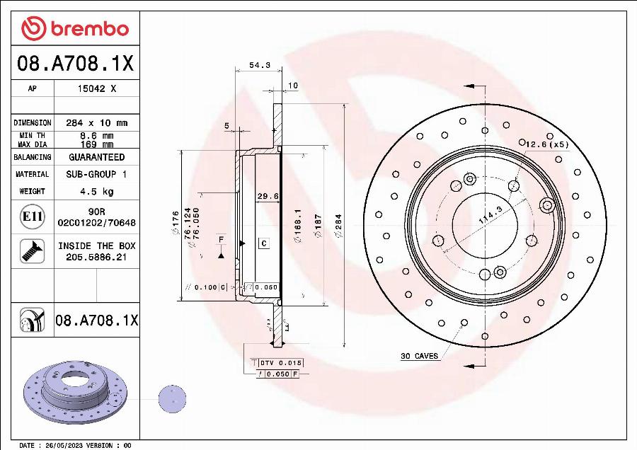 Brembo 08.A708.1X - Kočioni disk www.molydon.hr