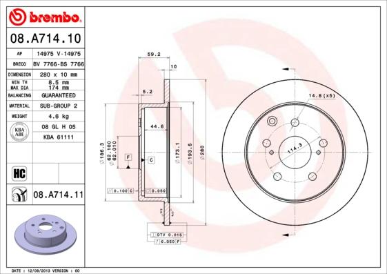 Brembo 08.A714.11 - Kočioni disk www.molydon.hr