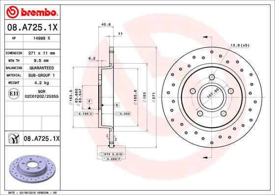 Brembo 08.A725.1X - Kočioni disk www.molydon.hr