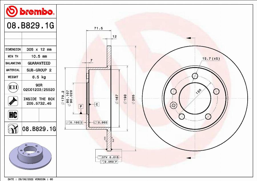 Brembo 08.B829.1G - Kočioni disk www.molydon.hr