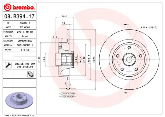 Brembo 08.B394.17 - Kočioni disk www.molydon.hr