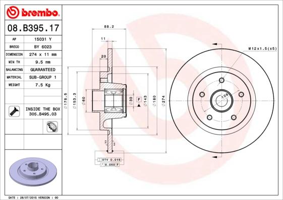 Brembo 08.B395.17 - Kočioni disk www.molydon.hr