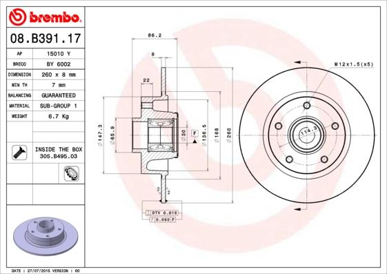 Brembo 08.B391.17 - Kočioni disk www.molydon.hr