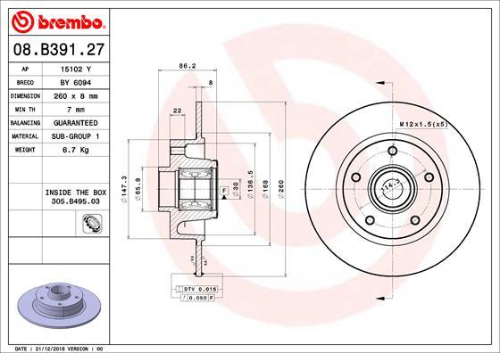 Brembo 08.B391.27 - Kočioni disk www.molydon.hr