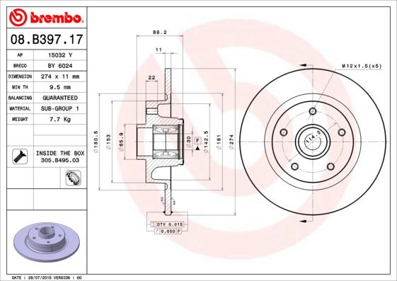 Brembo 08.B397.17 - Kočioni disk www.molydon.hr