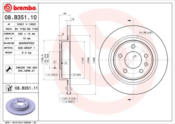 Brembo 08.B351.11 - Kočioni disk www.molydon.hr