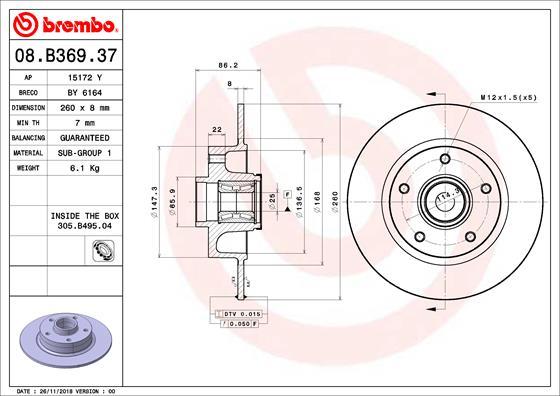 Brembo 08.B369.37 - Kočioni disk www.molydon.hr