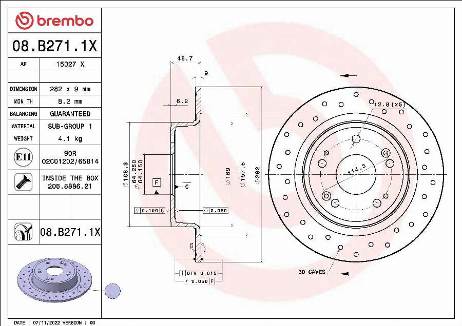 Brembo 08.B271.1X - Kočioni disk www.molydon.hr