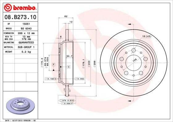 Brembo 08.B273.10 - Kočioni disk www.molydon.hr