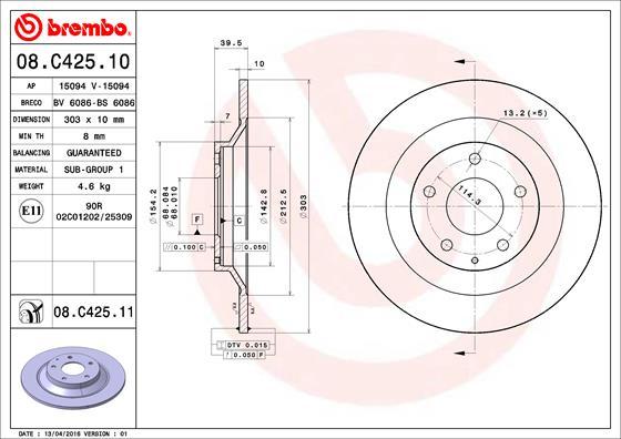 Brembo 08.C425.11 - Kočioni disk www.molydon.hr