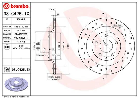 Brembo 08.C425.1X - Kočioni disk www.molydon.hr