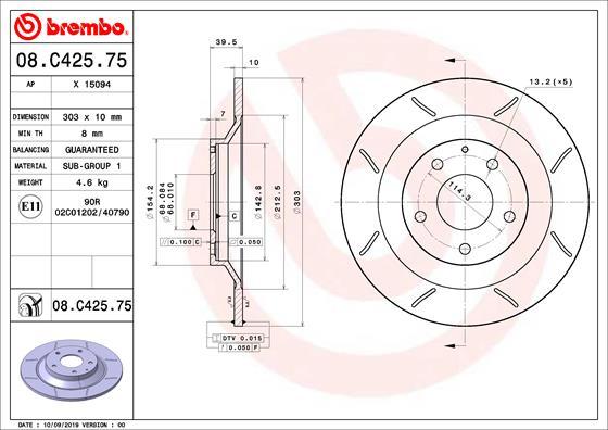 Brembo 08.C425.75 - Kočioni disk www.molydon.hr