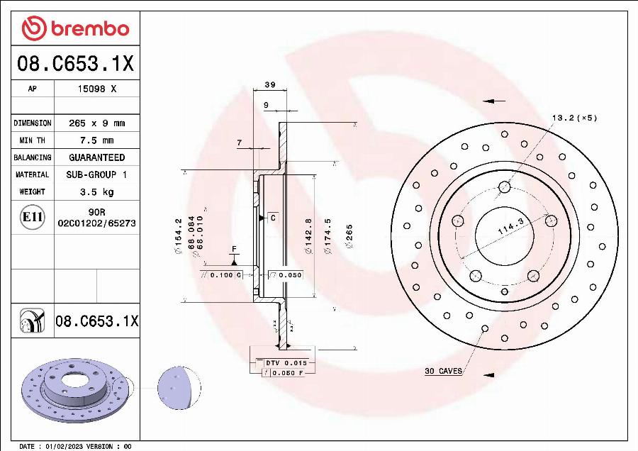 Brembo 08.C653.1X - Kočioni disk www.molydon.hr