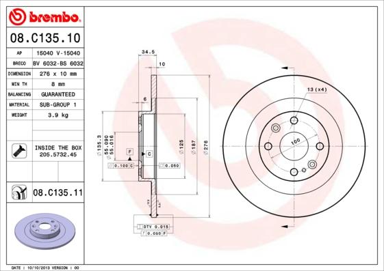 Brembo 08.C135.11 - Kočioni disk www.molydon.hr