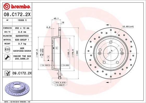 Brembo 08.C172.2X - Kočioni disk www.molydon.hr