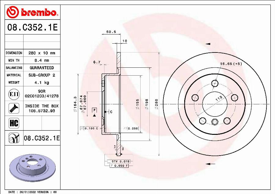 Brembo 08.C352.1E - Kočioni disk www.molydon.hr