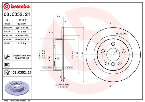 Brembo 08.C352.21 - Kočioni disk www.molydon.hr