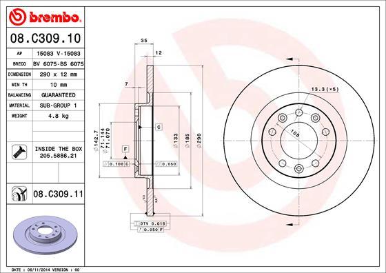 Brembo 08.C309.11 - Kočioni disk www.molydon.hr