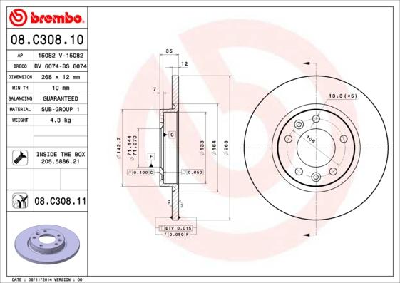 Brembo 08.C308.11 - Kočioni disk www.molydon.hr