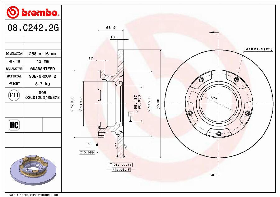 Brembo 08.C242.2G - Kočioni disk www.molydon.hr