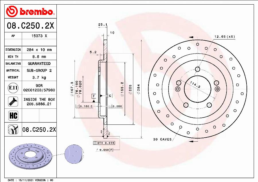 Brembo 08.C250.2X - Kočioni disk www.molydon.hr