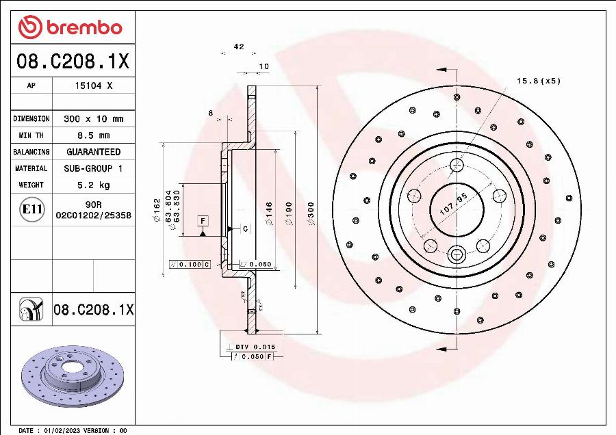 Brembo 08.C208.1X - Kočioni disk www.molydon.hr